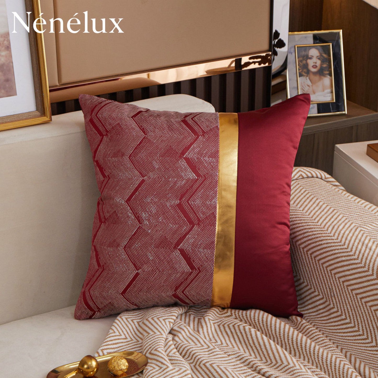 Aurora Chevron Luxe – Crimson Red & Gold (Pack of 4)