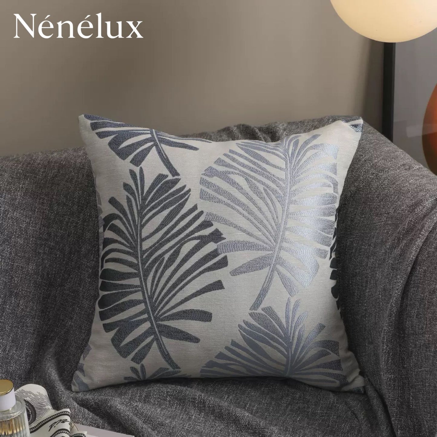 Palm Serenity – Silver Twilight Grey & Silver on Beige (Set of 4)