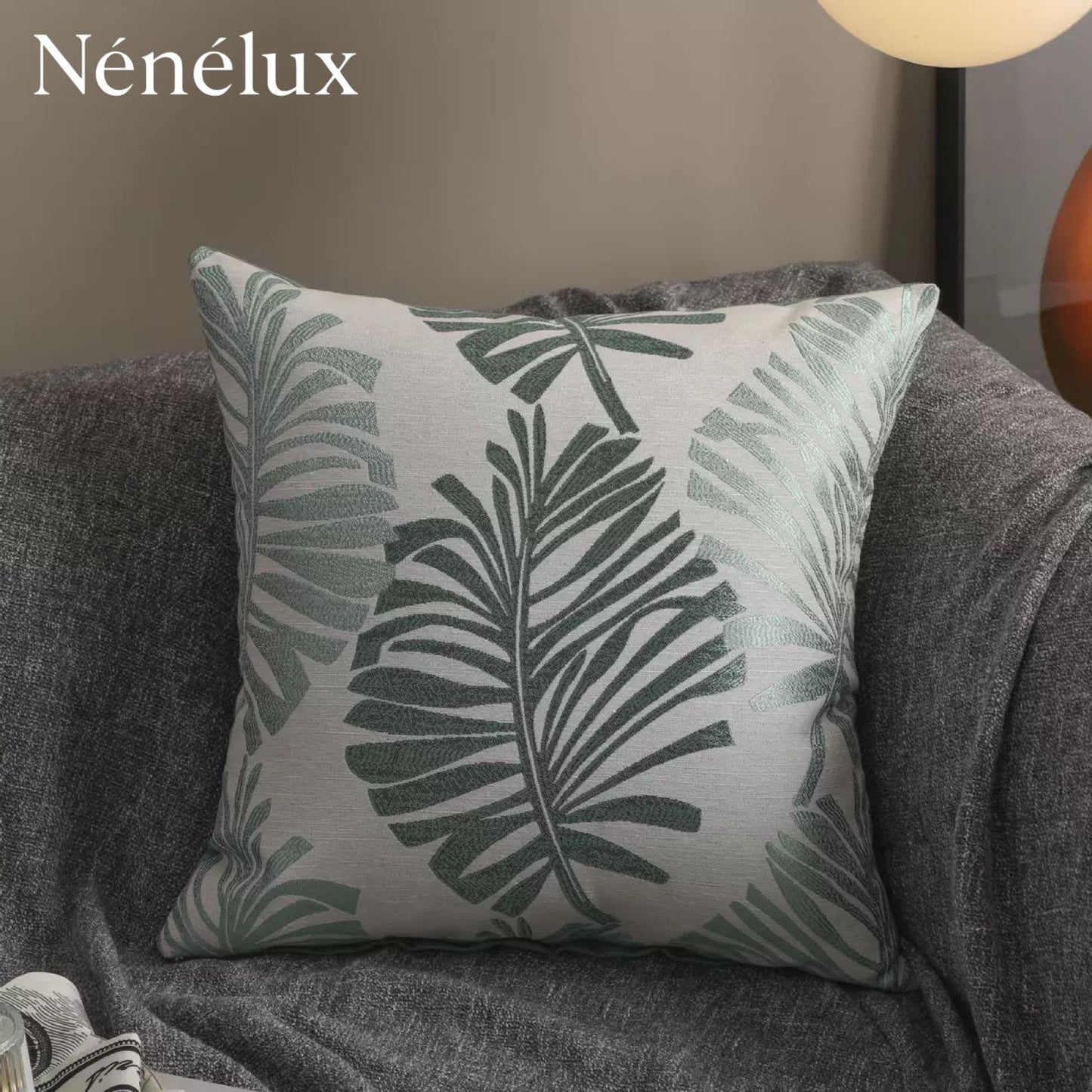 Palm Serenity – Emerald Whisper Green on Beige (Set of 4)