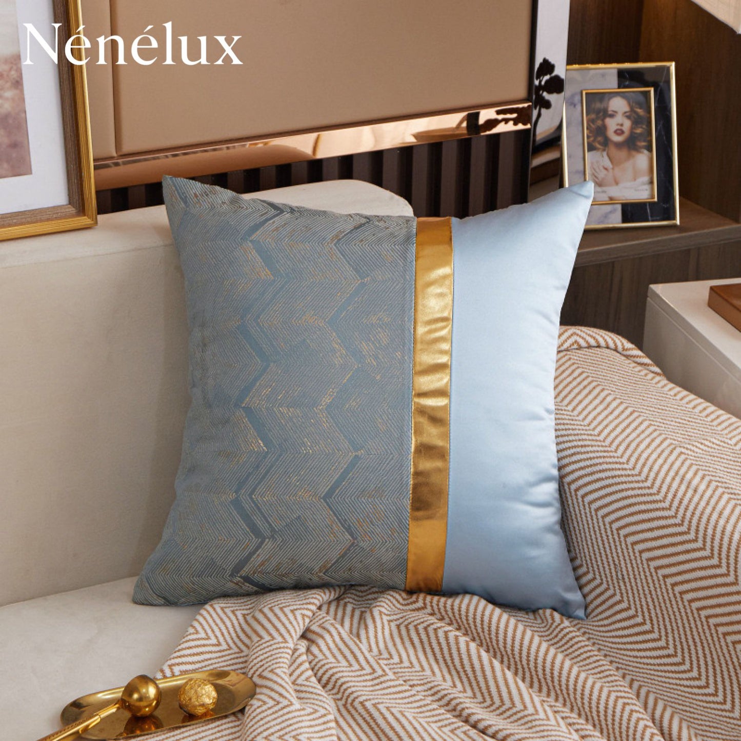 Aurora Chevron Luxe – Sky Blue Elegance (Pack of 4)