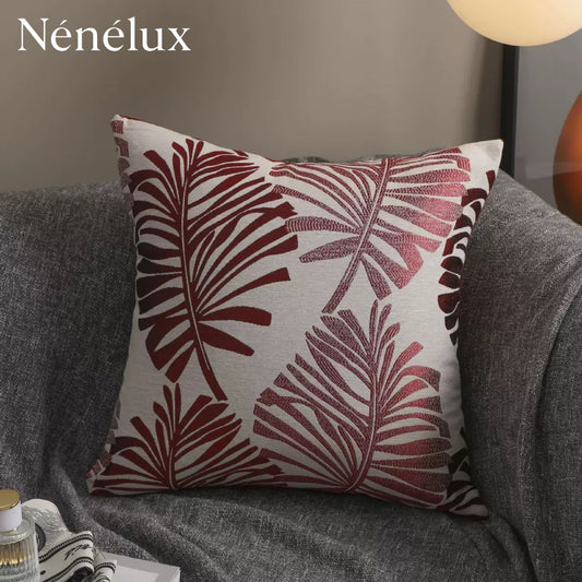 Palm Serenity – Crimson Bloom Red on Beige (Set of 4)